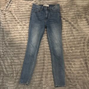 Blue Skinny Jeans with Faded Denim Look High Rise